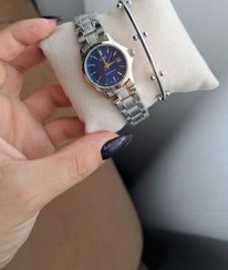 تصویر ساعت مچی زنانه کاسیو نقره ای صفحه آبی 