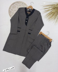 تصویر مانتو شلوار اداری ترکیبی سایز ۱ تا ۴ رنگ مشکی، طوسی، سورمه ای، نوک مدادی 