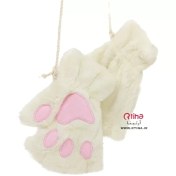 تصویر دستکش مدل پنجه گربه رنگ شیری/ دخترانه زنانه 
