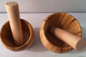 تصویر هاون چوبی بامبو در دو سایز (چوب قابل شست و شو) - سایز کوچک Bamboo wooden mortar in two sizes (washable wood)