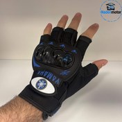 تصویر دستکش مشکی آبی ضربه گیر دار نیمه موتورسواری مدل YAMAHA - XL 