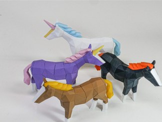 تصویر پازل سه بعدی طرح اسب شاخدار با اتصالات آهن ربایی - قهوه ای 