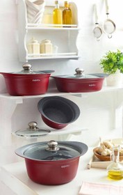 تصویر سرویس پخت و پز 8 پارچه کاج نچسب مدل ساینا KAJ Cookware SAINA Model 8 Pcs