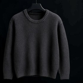 تصویر پلیور بافت ذغالی یقه گرد فری سایز اولد مانی ضخیم | شیک و ترند اولد مانی ۲۰۲۵ 