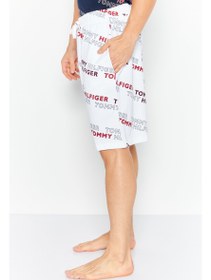 تصویر شلوار خواب با کش و لوگوی برند مردانه، ترکیب سفید برند Tommy Hilfiger Men Brand Logo Drawstring Pajama Bottom, White Combo