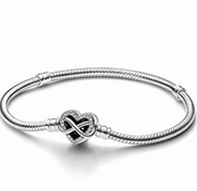 تصویر دستبند دقایق عشق ابدی زنجیر ماری نقره‌ای پاندورا Pandora Moments Sparkling Infinity Heart Clasp Snake Chain Bracelet