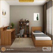 تصویر ست تخت خواب جکدار و میز تحریر با کتابخانه 