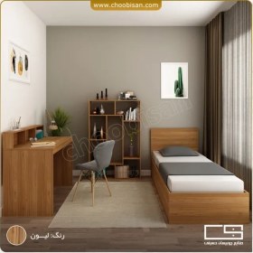 تصویر ست تخت خواب جکدار و میز تحریر با کتابخانه 