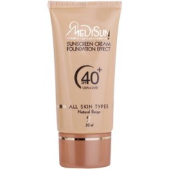 تصویر ضد افتاب با پوشش کرم پودری انواع پوست بژ طبیعی مدیسان SPF40 