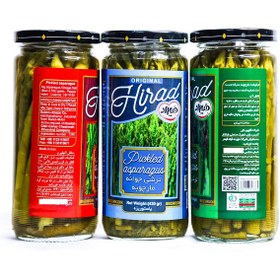 تصویر ترشی مارچوبه ساقه ریز 430 گرم جلد آبی هیراد Hirad pickled asparagus fine stems 430gr