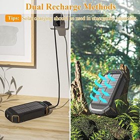 تصویر LEO WAY Solar Power Bank 36000mAh with 3 Cables, Solar Charger Wireless Charging, Portable Power Bank 4 Output 3 Input 15W Fast Charging with LED Flashlight, Outdoor External Battery for Phone Laptop 