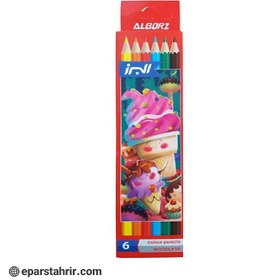تصویر مداد رنگی ۶ رنگ البرز جعبه مقوایی 
