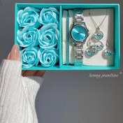 تصویر ست جواهرات پک کامل آبی با باکس هدیه اقیانوس آرام 