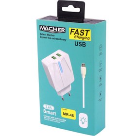 تصویر شارژر دیواری فست شارژ Macher MR-46 2Port 2.4A 12W + کابل میکرو یو اس بی Nitu NT-TC022 2Port 2.4A 12W Wall Charger With Micro USB Cable