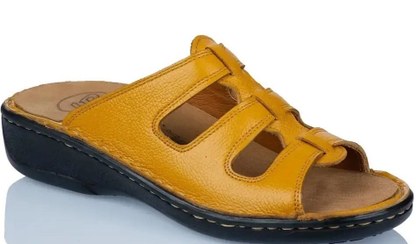 تصویر خرید دمپایی (صندل) اصل طبی تمام چرم زنانه(خارپاشنه ،دیسک و زانو درد ،قند و دیابت ) کد ۱۳۶ - زرد / 