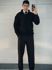 تصویر بافت نیم زیپ وارداتی ترک - مشکی / 3xl 