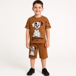 تصویر ست تیشرت و شلوارک مدل سگ خالدار رنگ قهوه ای 