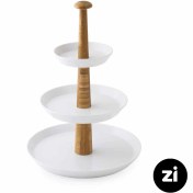 تصویر ظرف پذیرایی سه طبقه چینی زرین Zi سفید با پایه چوبی 