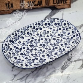 تصویر دیس بیضی چینی طرح گل آبی 