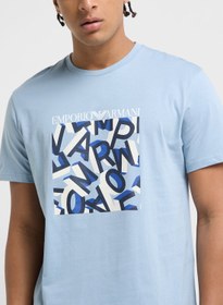 تصویر تی‌شرت آستین کوتاه با یقه گرد و لوگوی Beachwear برند Emporio Armani Beachwear Logo Crew Neck T-Shirt