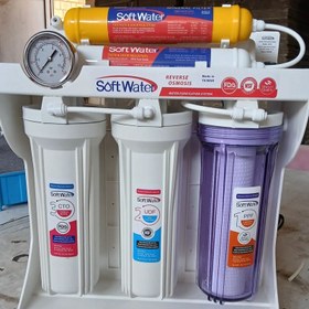 تصویر دستگاه تصفیه آب سافت واتر ۸ مرحله با پمپ سنگین ۳۵ و مخزن ۴ گالن 