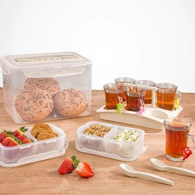 تصویر سرویس چایخوری مسافرتی ۶ نفره لیمون - صورتی کرپ 