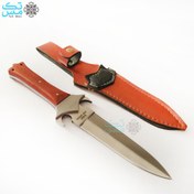 تصویر چاقوی شکاری استاد جعفری مدل M390 با دسته پادوک و غلاف چرمی 