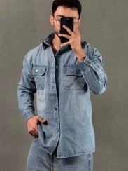 تصویر پیراهن کتی جین آبی 