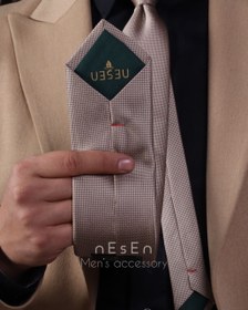 تصویر ست کراوات و دستمال جیب مردانه NESEN | کرم بژ ساده (جودون) S48 