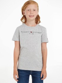 تصویر شلوار راحتی دخترانه 7/8 آلفا برند Tommy Hilfiger Kids' Essential Organic Cotton Logo T-Shirt, Grey