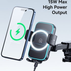 تصویر هولدر موبایل USAMS CD229 15W Accurate Aligment Wireless Charging Car Phone Holder with Suction Cup USAMS CD229 15W Accurate Aligment Wireless Charging Car Phone Holder with Suction Cup