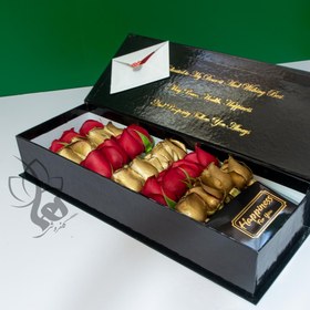 تصویر باکس گل رز طلایی و قرمز مدل 709 
