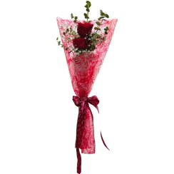 تصویر دسته گل طبیعی رز قرمز قلبی ۲ شاخه 