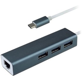 تصویر هاب 4 پورت Type C به USB 2.0 با پورت LAN بیاند BA-490 