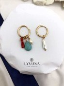 تصویر گوشواره گرد با آویز سنگی 