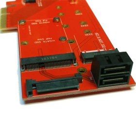 تصویر کارت تبدیل PCI-E به M.2 از نوع M-KEY و B-KEY و mSATA + دو پورت SATA 6GB 