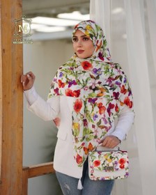 تصویر ست کیف و روسری زنانه طرح گل سیمارو برند مونتلا رنگ سفید با کیف دسته چرمی کیفیت عالی با ارسال رایگان کد mo506 