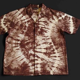 تصویر پیراهن کتان تای دای ( شیبوری ) کرم قهوه‌ای Brown Tie Dye Cotton Shirt