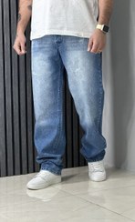 تصویر شلوار ورزشی جین بگ آبی تیره زاپدار 