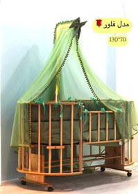 تصویر گهواره چوبی برند ماتاکیدز Mata kids مدل فلور (130*70) 