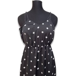 تصویر پیراهن زنانه بلند مشکی خالدار سفید ساتن سیلک برند اچ اند ام- H&M 