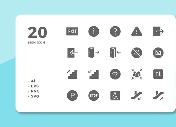 خرید و قیمت طرح لایه باز ست آیکون علامت 20 Sign Icons (Solid) | ترب