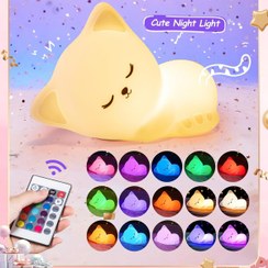 تصویر چراغ خواب سیلیکونی طرح گربه خوابیده ریموت دار 