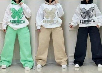 تصویر ست هودی شلوار بگی طرح پروانه - یاسی 