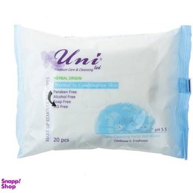 تصویر دستمال مرطوب یونی لد (Uni Led) مدل Normal To Combination Skin بسته 20 عددی 