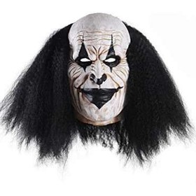 تصویر ماسک و صورتک جوکر دلقک خزنده با موی سیاه Creepy Clown Face Mask Scary Joker Masks for Halloween Black 