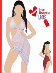 تصویر لباس خواب فانتزی زنانه گیپور ۲ تکه رنگ زرشکی فری سایز ۳۸ تا ۴۰ کد۸۰۸۸ ۸۰۸۸