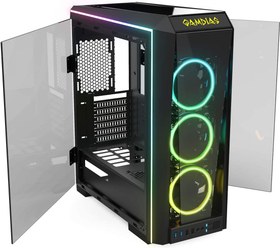 تصویر GAMDIAS RGB Gaming Mid-Tower Case چهار ضلعی شیشه ای چهار درگاه IO قابل تعویض نوار قابل حمل با سه پنکه RGB TALOS P1 