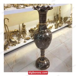 تصویر گلدان برنجی برنزی هندی کشمیری 30 اینچ سیاه قلم ساده Indian Kashmiri Bronze Brass Vase 30 Inch Black Simple Pen