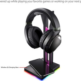 تصویر پایه هدفون گیمینگ ایسوس Rog Throne Qi Headset Stand With RGB Lightning And ESS Dac مجهز به پدشارژر وایرلس Rog Throne Qi Headset Stand With RGB Lightning And ESS Dac